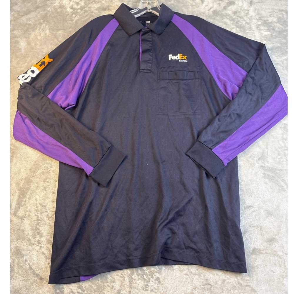 FedEx Express Stan Herman Long Sleeve Polo Shirt Navy Purple Mens Large L RG